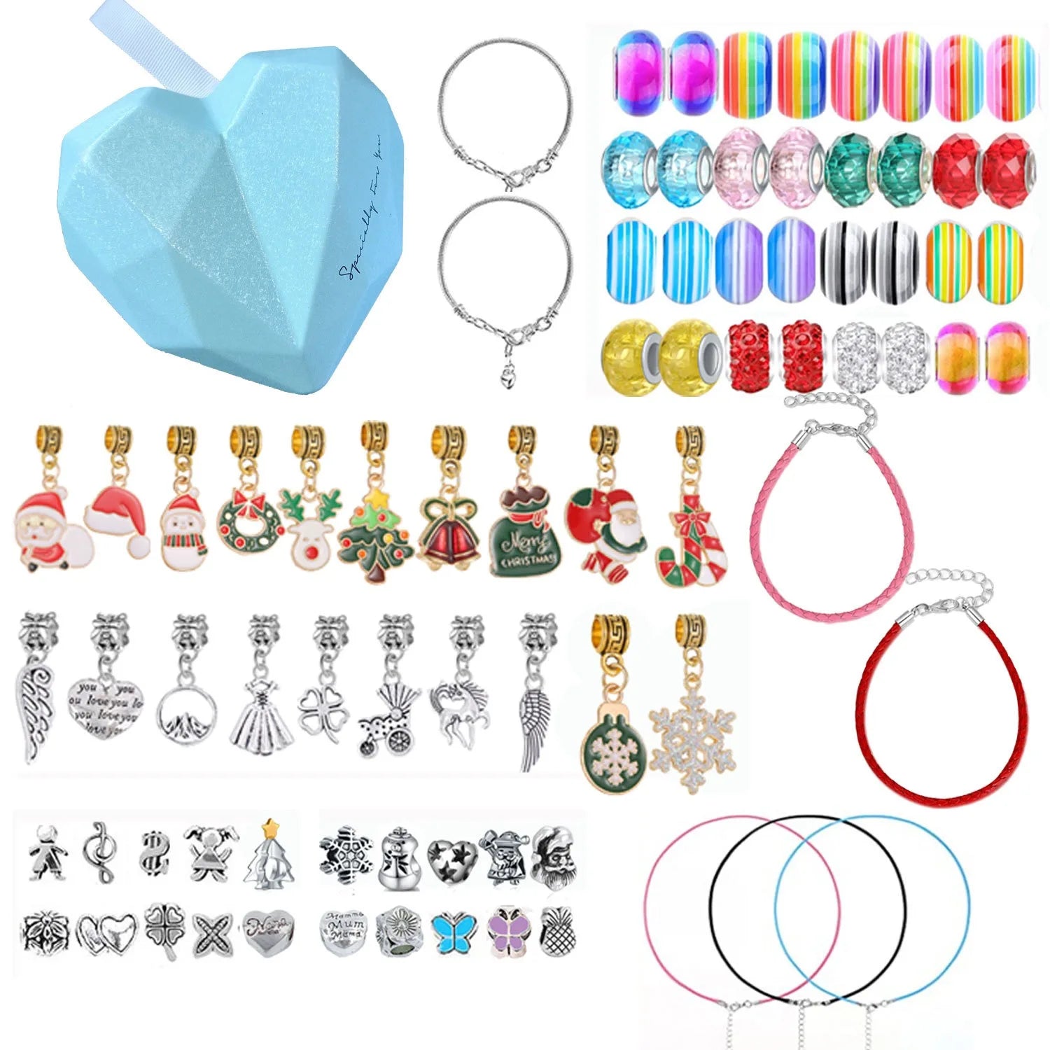 80pcs/Set Cute Kids Gold Plated Crystal Rhinestone Beads Charm Bracelet & Necklace DIY Making Kit for Children