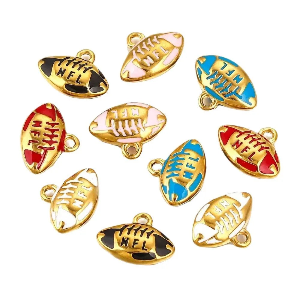 Stainless Steel Gold Plated 3D Football Sports Balls Oil Drop Enamel Charms Rugby Pendant for DIY Jewelry Making Accessories