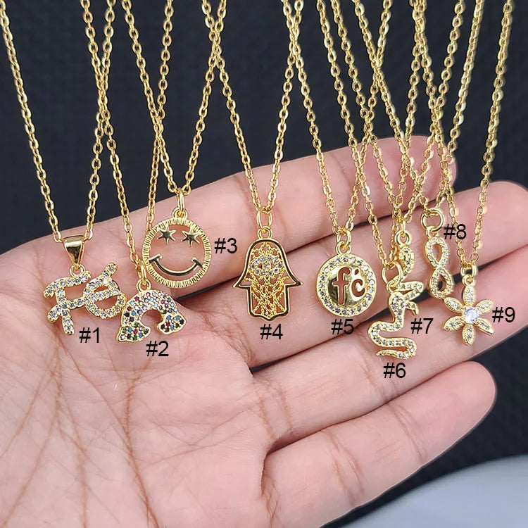 NZ1259 Charm Hama Pendant Women Necklace Fashion Water Proof Stainless Steel O Chain Smily Face Ladies Necklace