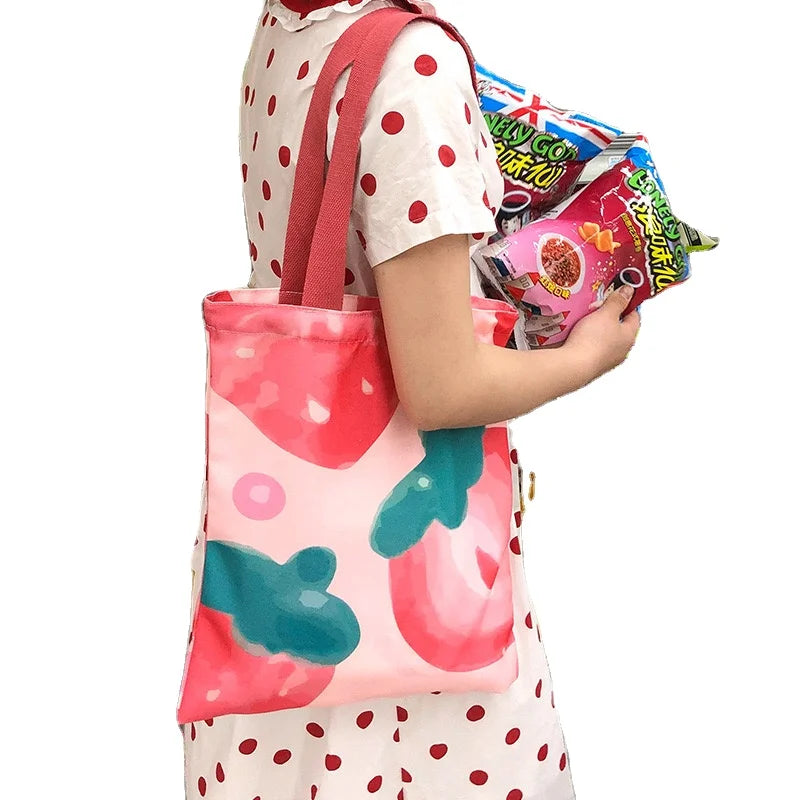Wholesale Woman High Capacity Travel  Lovely Portable Canvas Cotton Tote Blank Bag With Custom Digital  Logo