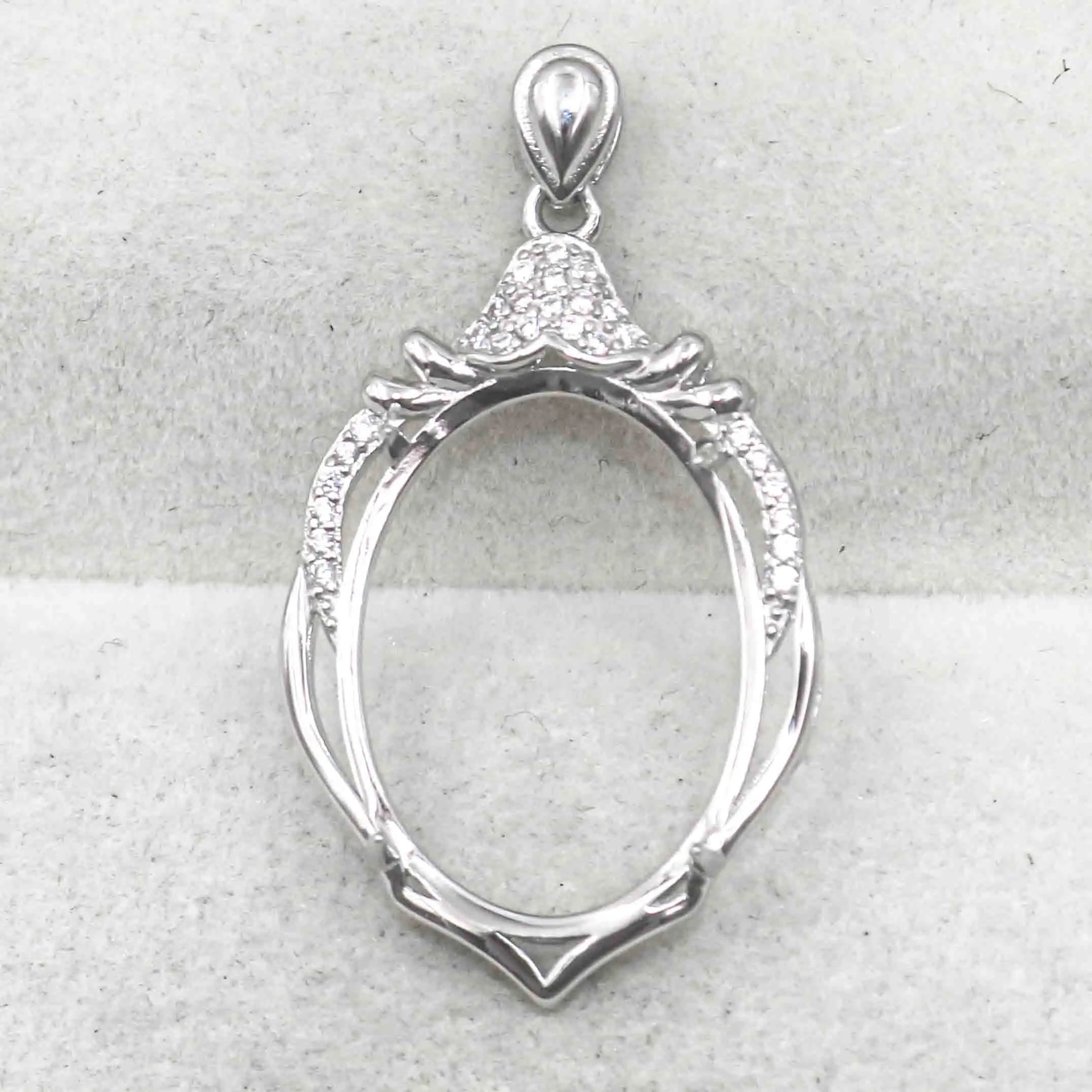 Sterling Silver 16*21mm Semi Mount Pendant Empty Frame Blank Support Setting S925 Base Holder Without Center Stone for DIY Inlay