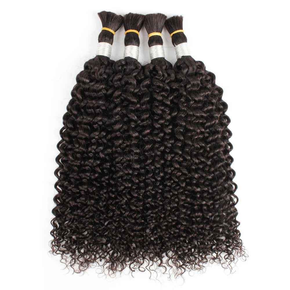 Wholesale  Cheap Jerry Curly Hair Bulk Human Hair for Braiding Natural Color   Remy Human Braiding Hair Bulk Extensions