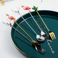 2026 Amzn Hot Sell Gold Sliver Elk Spoon Fork Set Cactus Shape Coffee String Spoon Flamingo Dessert Spoon for Wedding Gift
