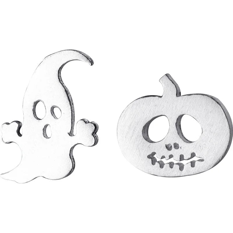 925 Sterling Silver Ghost Pumpkin Ghost Head Stud Earrings for Women Girls Fashion Jewelry