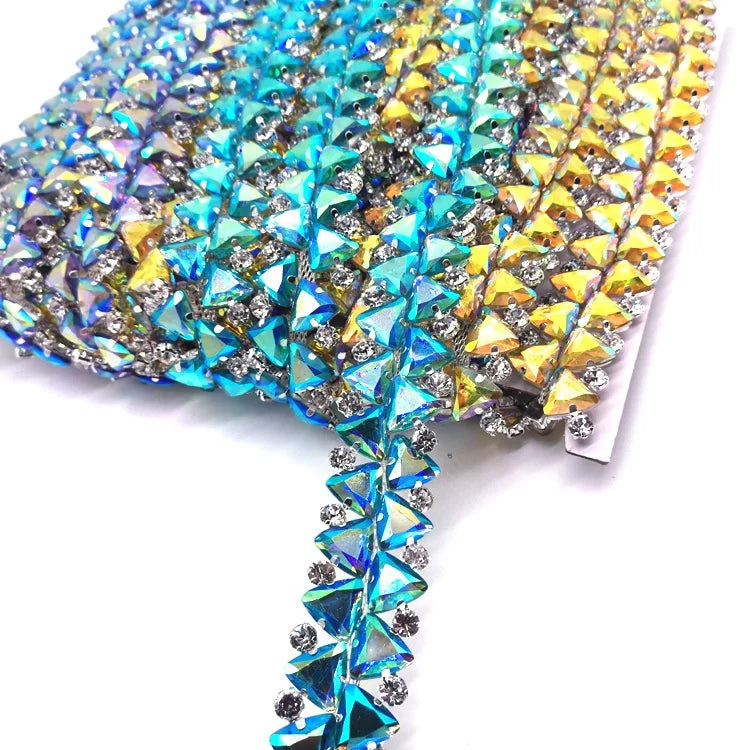 3CM Width Iridescent Personalized Triangle AB Resin Rhinestone Trimming in the Yard