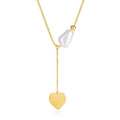 Jewelry Hot 18K Gold Plated Titanium Steel Love Heart Pendant Necklace Baroque Pearl Natural Pearl Link Chain Necklace for Women