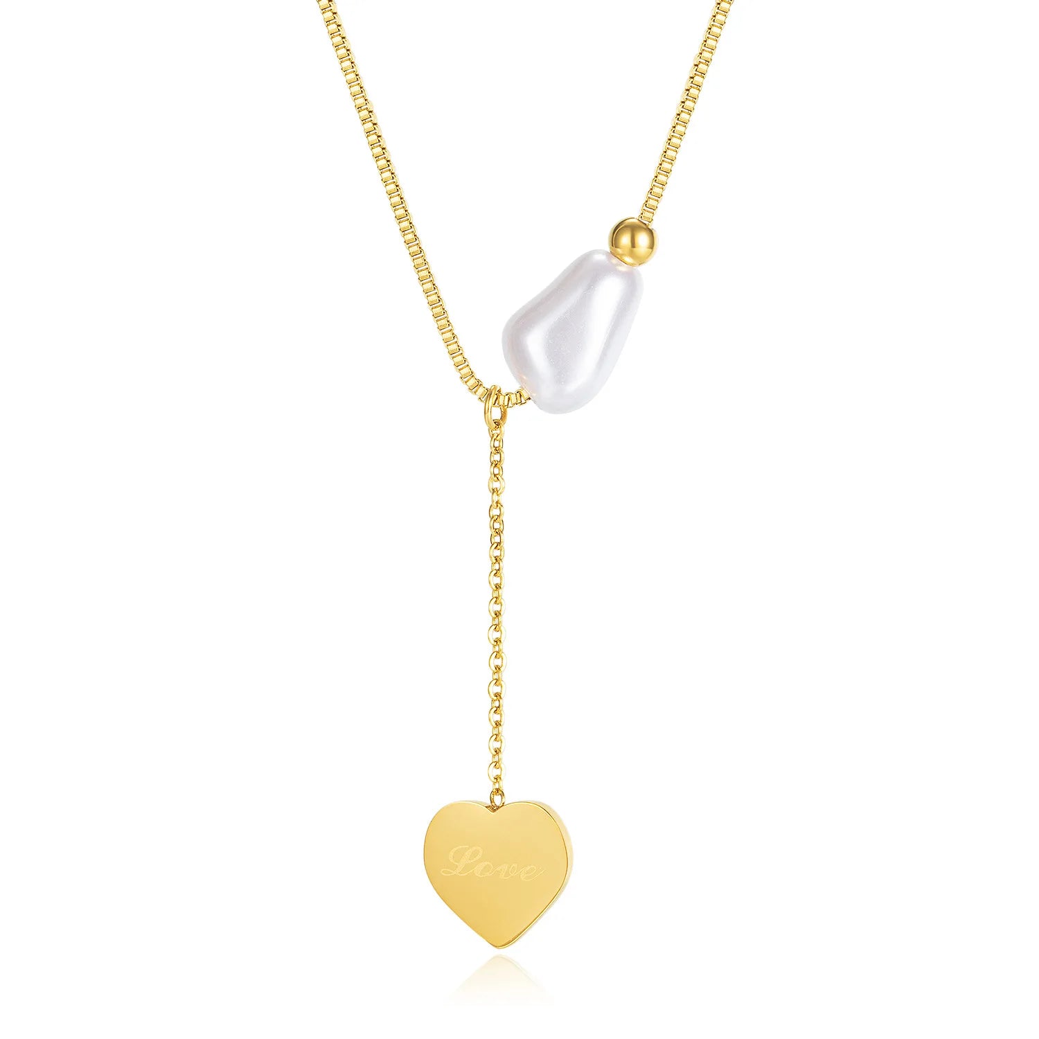 Jewelry Hot 18K Gold Plated Titanium Steel Love Heart Pendant Necklace Baroque Pearl Natural Pearl Link Chain Necklace for Women