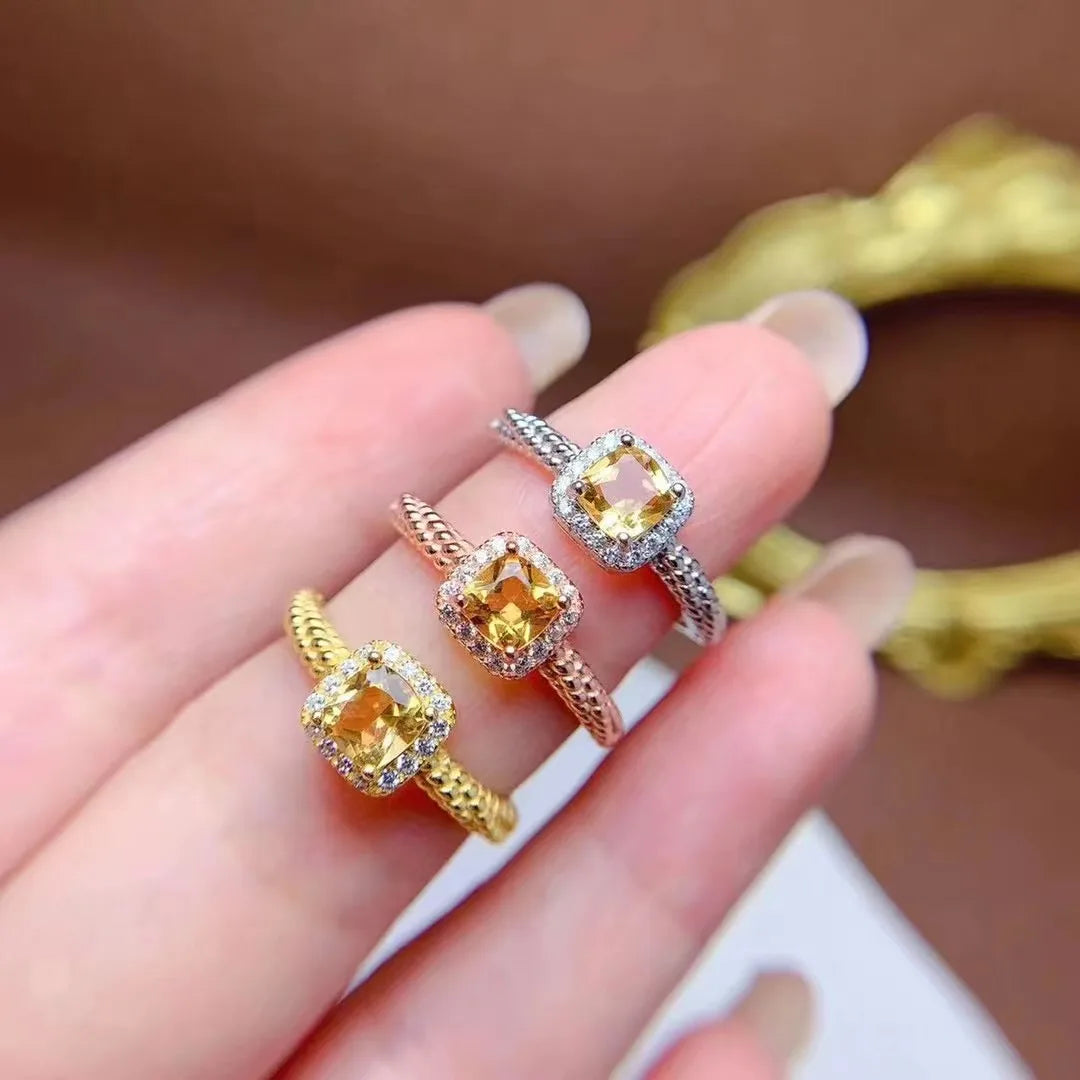 Hot Sale Jolly Personalized Original 925 Sterling Silver Rose Gold Plating Citrine Classic Prong Set Cute Rings for Women