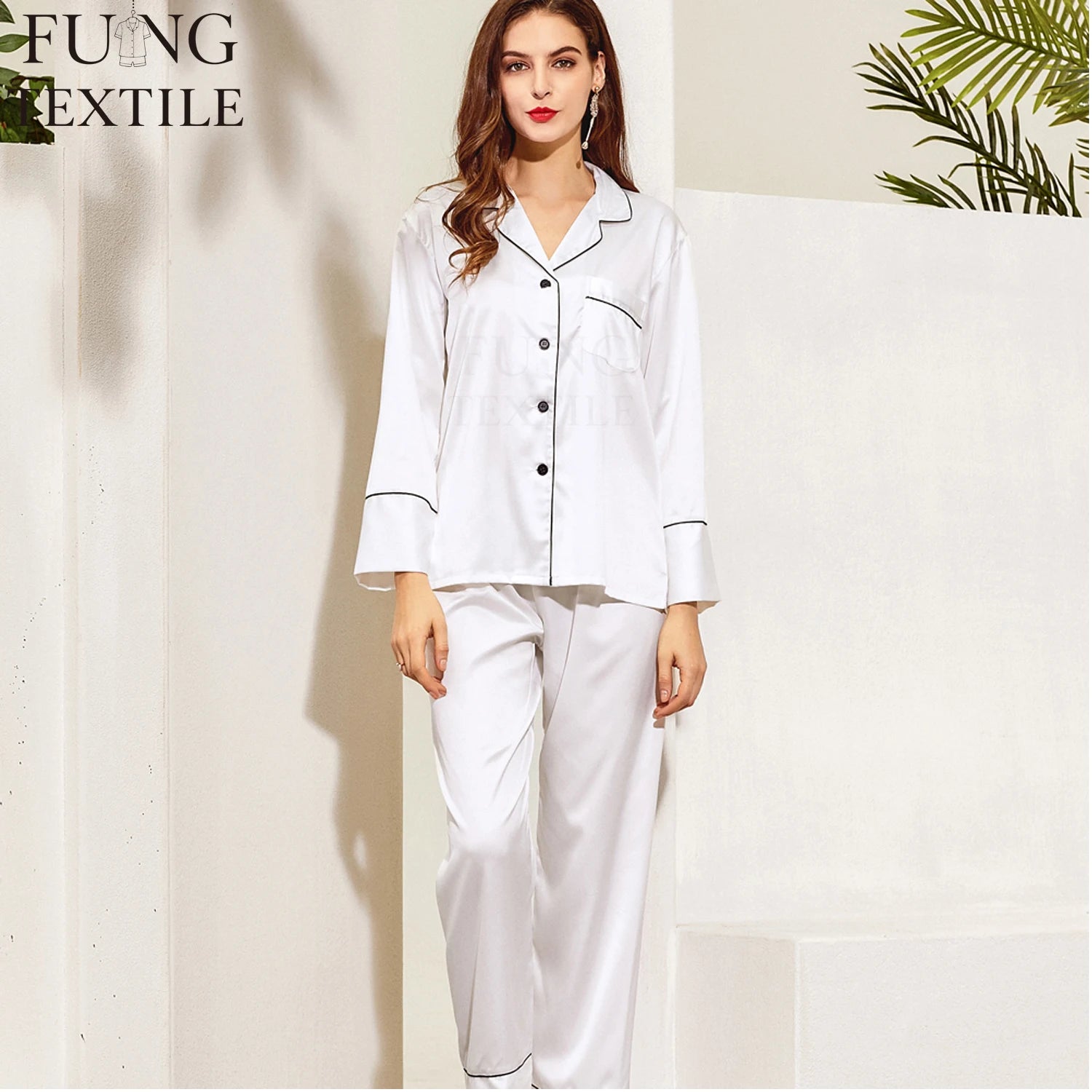 Fung 6001Hot Fashion Women's Pajamas Spring and Fall New Satin Ice Silk Women's Pajamas Thin Long-sleeved Home Wear Set