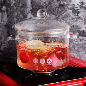 Food-grade Heat Resistant Glass Cooking Pot Clear Glass Soup Pot with Lid for Stovetop Microwave Oven