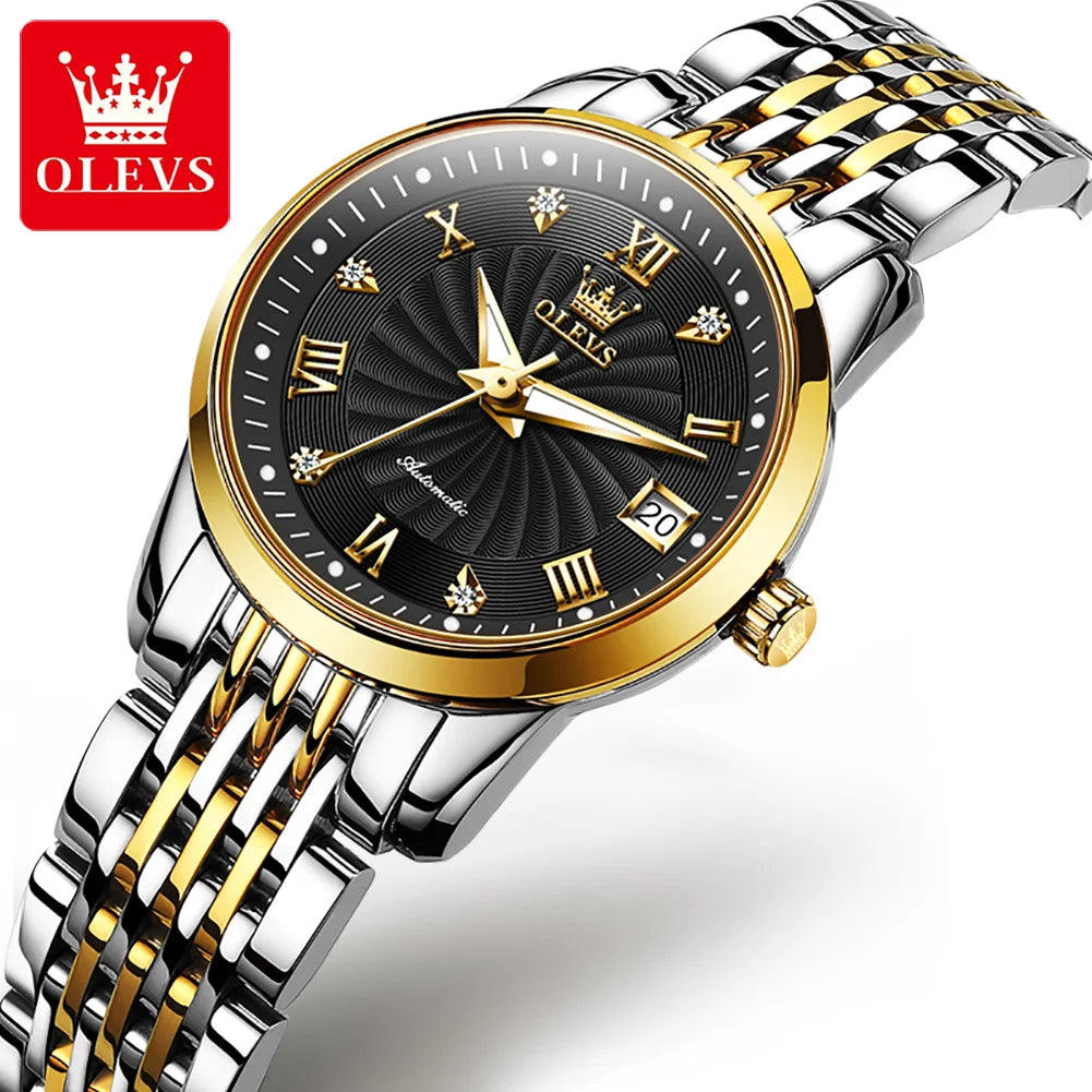 Olevs 6630 Top Brand Luxury Bracelet Lady Gold Watch Week Date Luminous Waterproof Watch Ladies Mechanical Watches