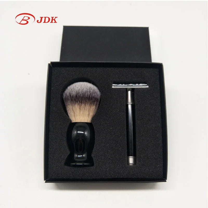 Portable 2pcs Shaving Gift Set Wood razor Synthetic Hair Knot Beard Care Kit