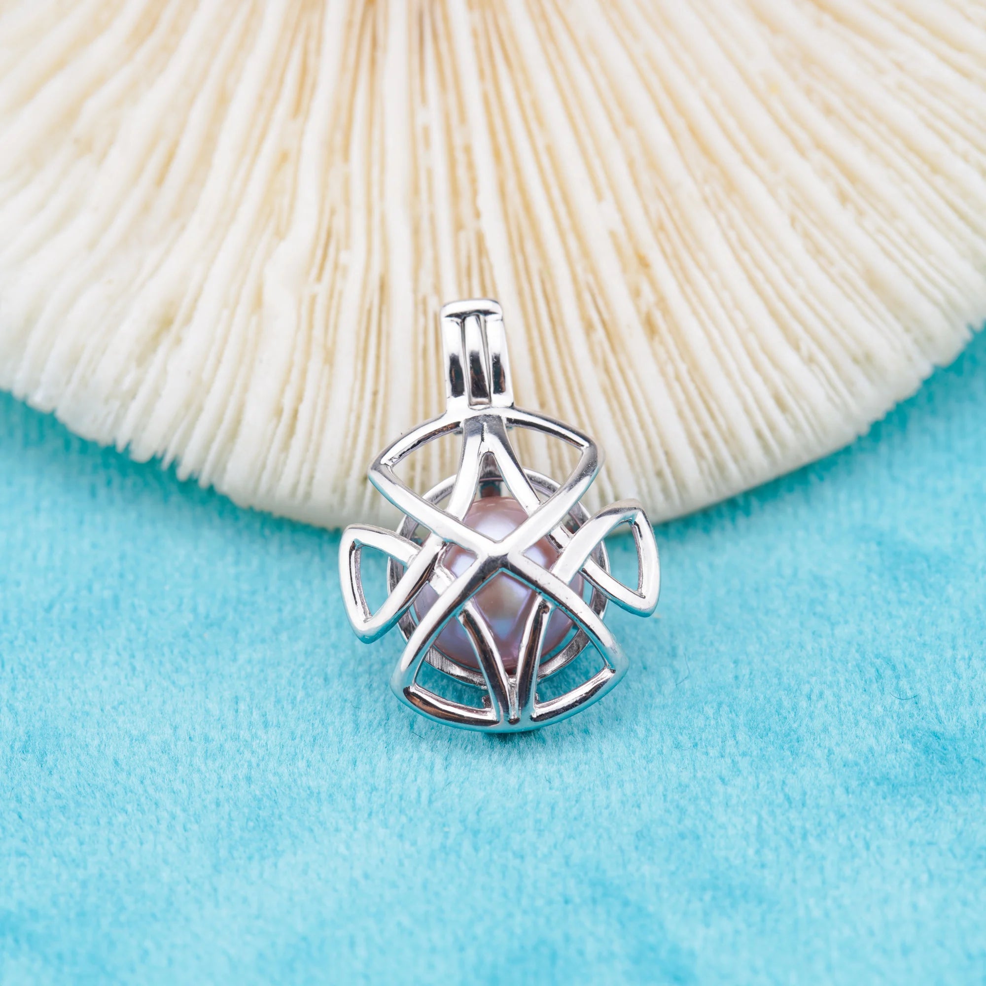 C030089 Sterling Silver Freshwater Pearl Cage Pendant Necklace Jewelry Locket for Pearl Party