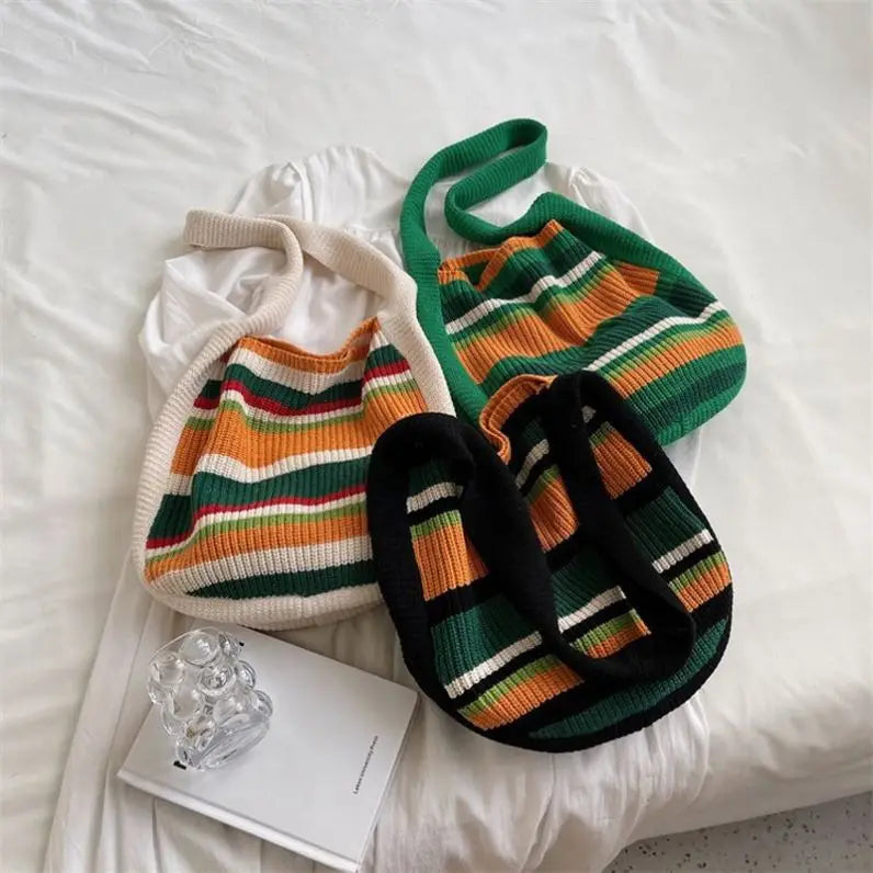 Korean Fashion Bag Knitted Shoulder Bag Large Capacity Round Casual Tote Bag