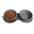 Double Collapsible Silicone Dog Food & Water Slow Feeder Bowl for Walking and Travel
