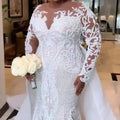 S9284F 2026 High Quality Long Sleeved Disassembly Trailer Mermaid Lace Hot Selling Lace Back Design Bohemian Style Wedding Dress