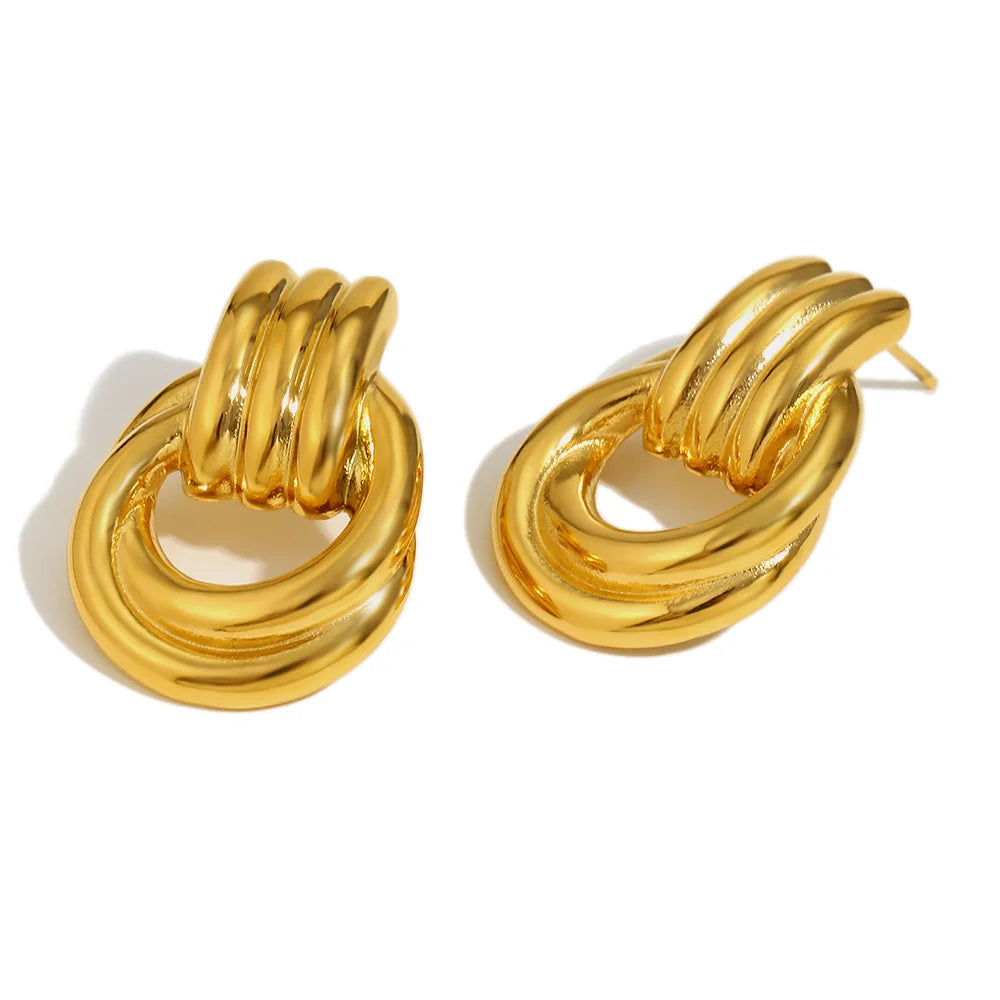 French Personalized Earrings Stainless Steel 18K Gold Plating Ring Cross Dual-Color Patchwork Stud Earrings for Women