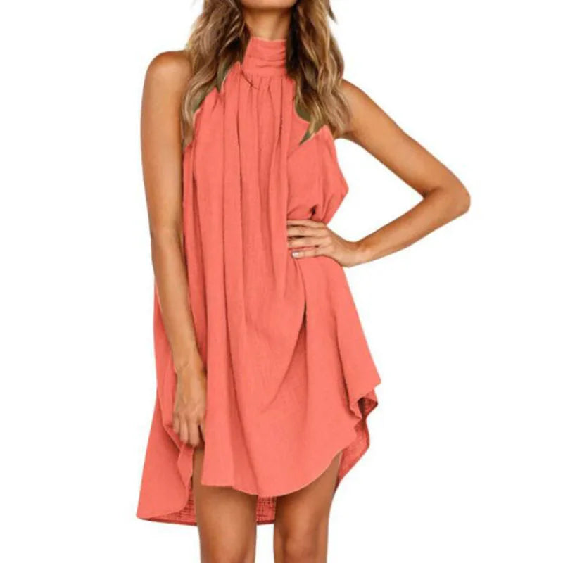RNSHANGER Fashion Dress for Women Plus Size Irregular Sleeveless Casual Mini Beach Style Dress Summer Elegant Turtleneck Dress