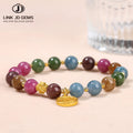 JD Gems Women Healing Stone New Year Jewelry Gift Imitation Tourmaline Beads Bracelet with Chalcedony Gourd Lucky Brand Charm