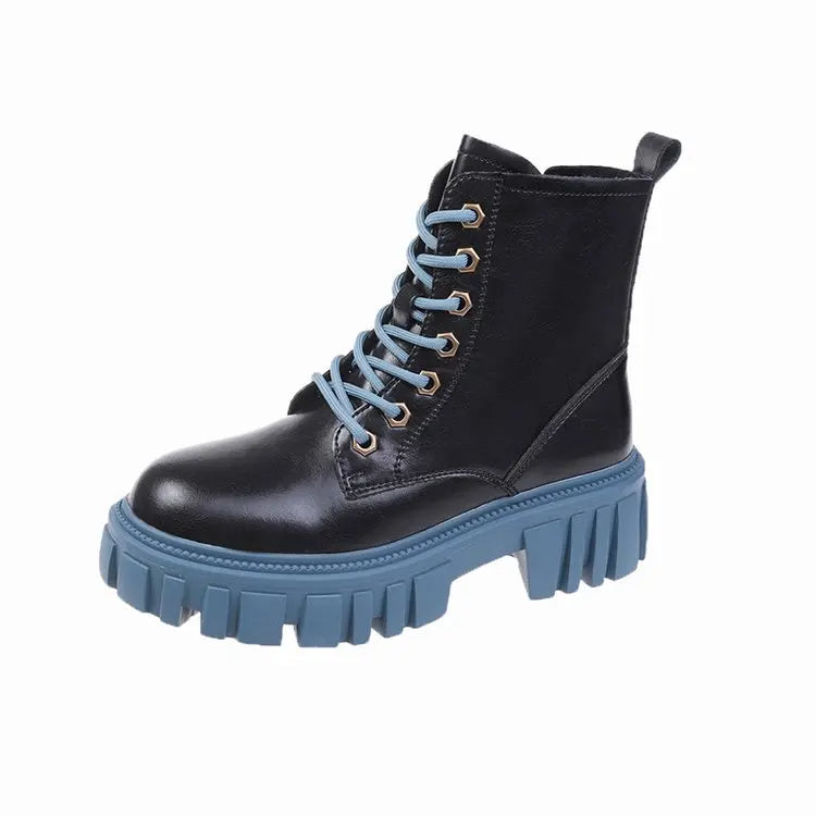 Women's Ankle Bootie Female Platform Heels Boot Martin Boot Low Heel Short Top Zipper-up Lace-up Fashion Warm Dress Campus Boots