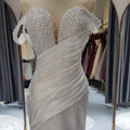 S0096H New Bride Elegant High-end Satin Heavy Beaded One-shoulder Fishtail Trailing Wedding Dress