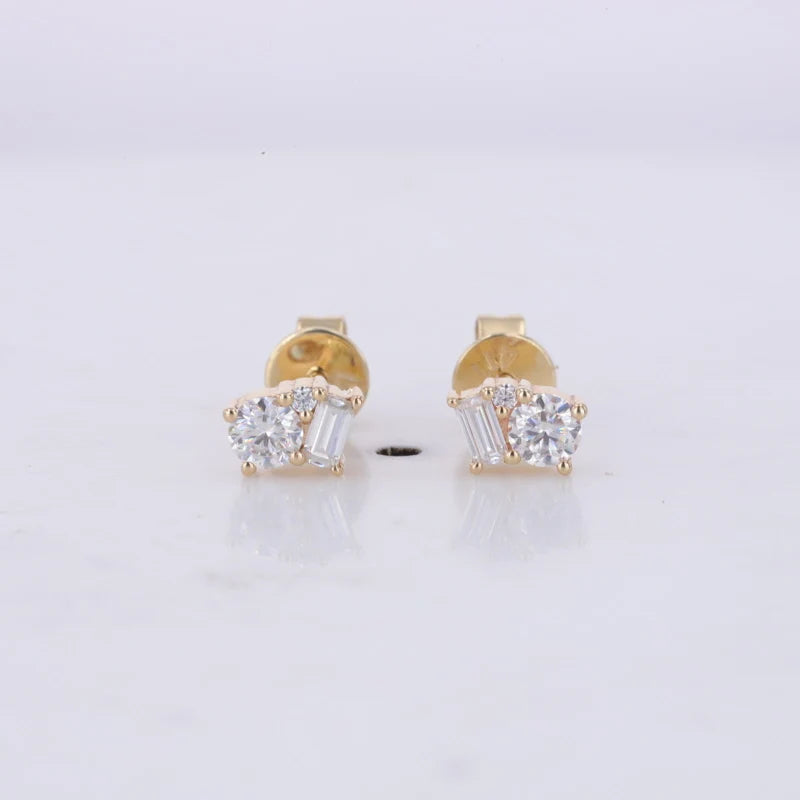 Confetti Three Stone 10k Solid Gold Fine Jewelry Melee Moissanite Push Back Stud Earrings