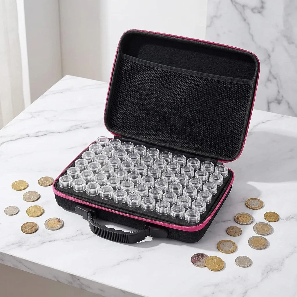 EVA Waterproof Eco-friendly 60-Slot Diamond Painting Storage Box with Beads Organizer Shockproof Zipper Travel Case Customizable MegaBDM
