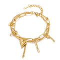 Fashion Party Gift Jewelry Tarnish Free 18K Gold Plated Stainless Steel Love Heart Star Charms Layered Chain Bracelet for Women