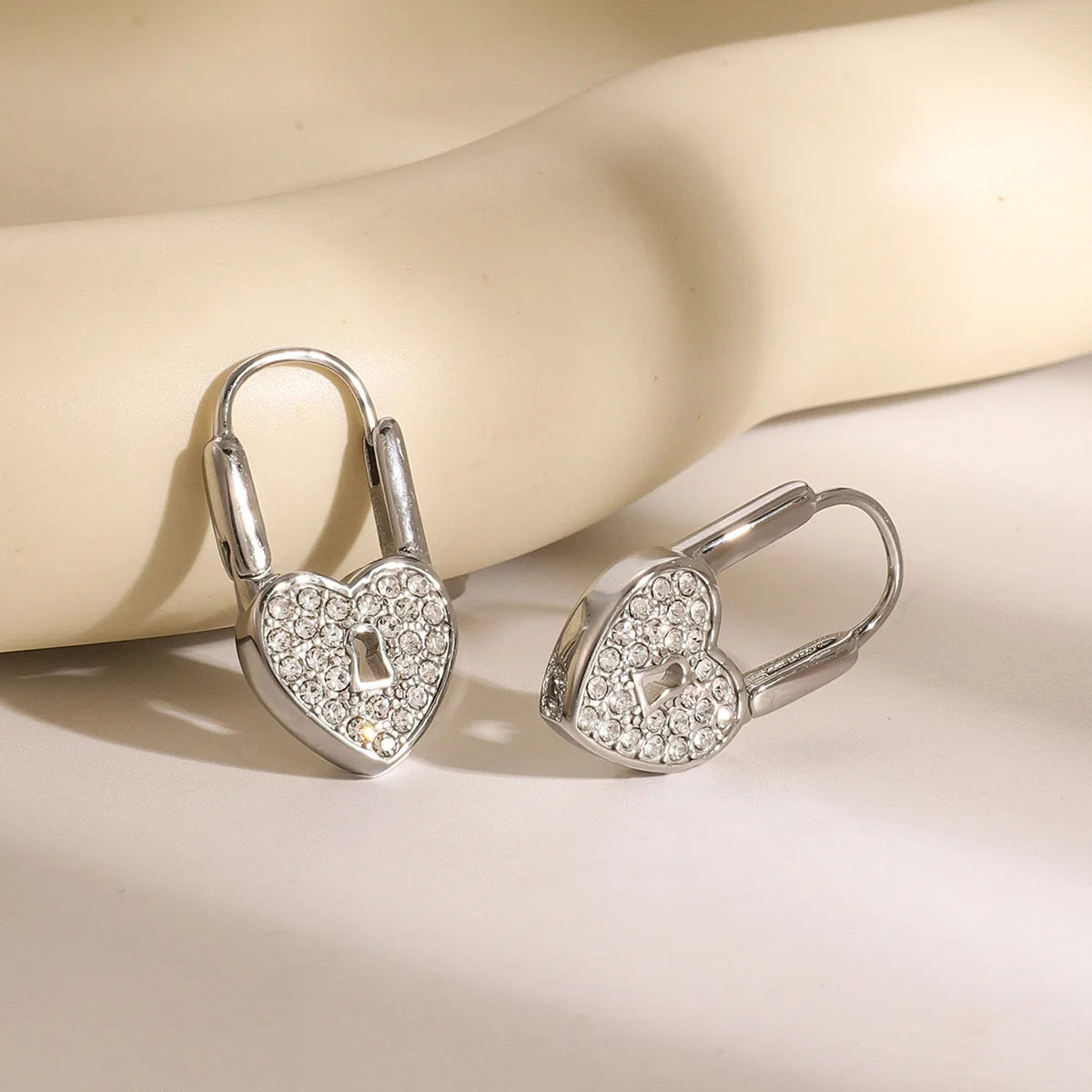 Stainless Steel Waterproof Zircon Heart Drop Earrings for Women Fashion Jewelry Earrings