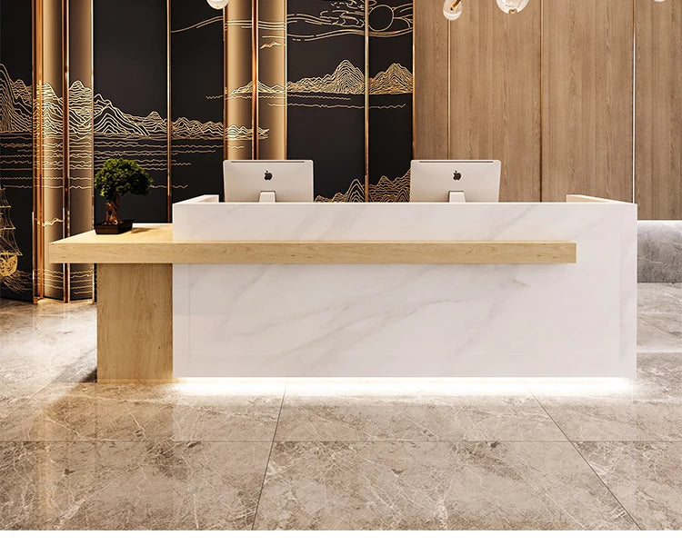Modern Luxury Wooden Front Counter Table for Fashion Clothing Store Office Building Reception Desk Beauty Salon Supermarket