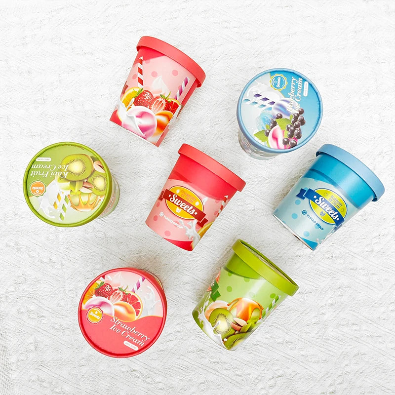Custom Biodegradable Single Wall Craft Paper Ice Cream Cups 6oz 8oz 12oz 22oz with Lid