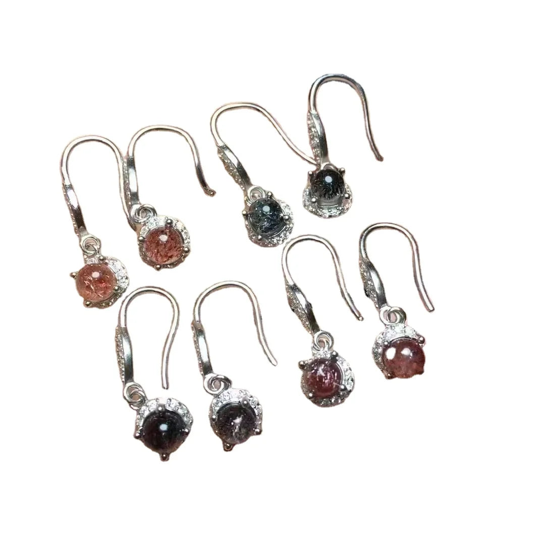 Classic Fine Healing Natural Raw Crystal Stone Jewelry Super 7 925 Sterling Silver Inlaidea Earrings for Women Fashion