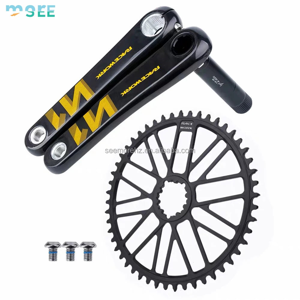 SeeMore 40-52T Road Bike Carbon Crank Set 24mm Spindle Lightweight 3-Bolt Direct Mounting Carbon Road Bike Crank with Chainring