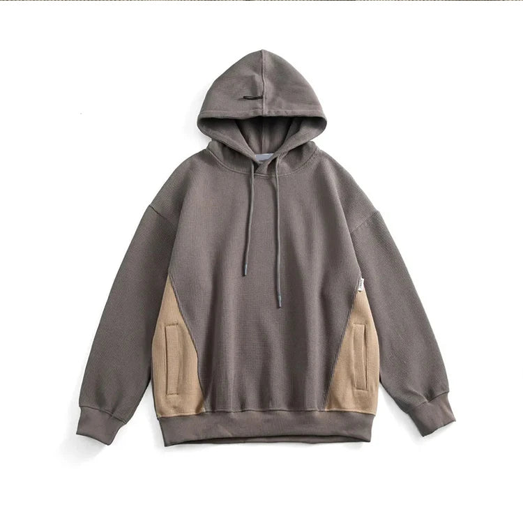 OEM ODM Custom High Quality Waffle Knit Color Block Hoodie Oversized Streetwear Pullover for Men and Women