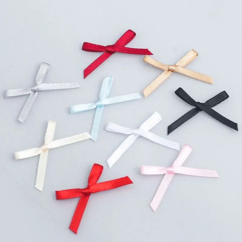 Pre-Made Small Size Mini Self-Adhesive Polyester Satin Gift Ribbon Bow Floral Style for Christmas Decorated Lingerie Underwear