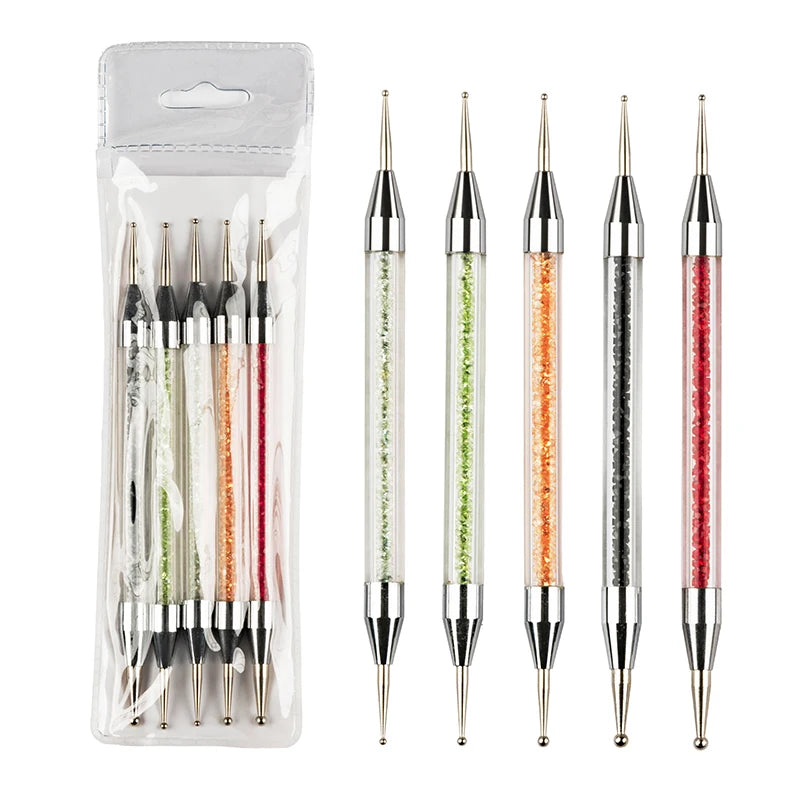 5PCS Luxury Metal Double Ended Nail Art Design Dotting Tool Pen Brushes Set Different Sizes Custom Colors for Professional Use