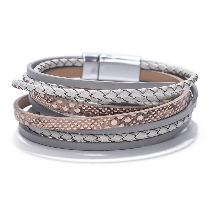 Handmade Magnetic Clasp Braided Leather Vintage Charm Bracelet For Men Women