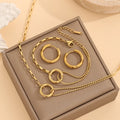 Minimalist 18k Gold Plated Non Tarnish Round Stainless Steel Necklace Bracelet Earrings Jewelry Set for Women