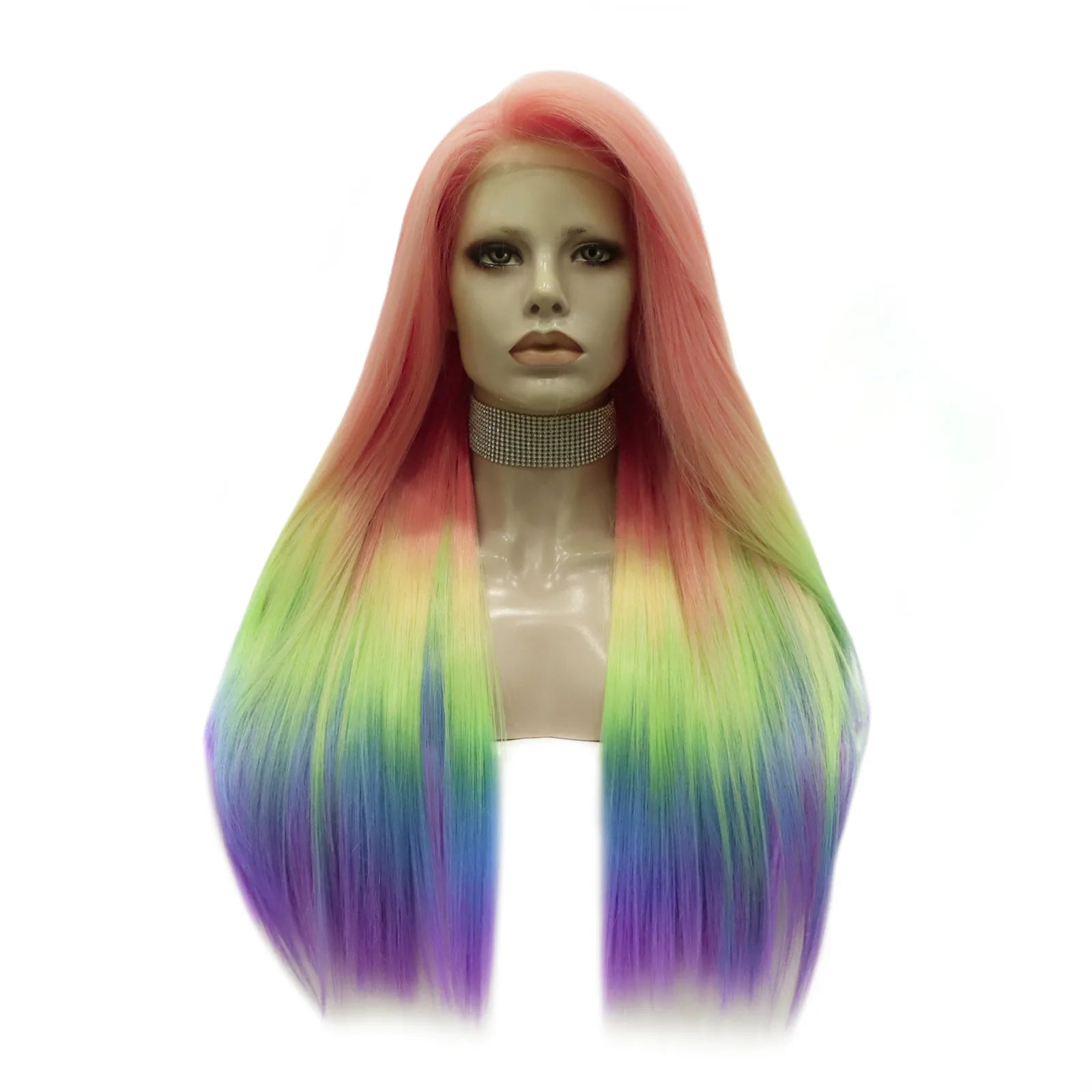 Heat Resistant Long  Straight Soft rainbow Wigs  Futura Matte Fibers Cosplay Synthetic Hair Wigs for Women