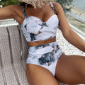 Custom Pink Floral Bikini Set High Waist Halter Swimwear for Women Plus Size Push-up Bra 2-Piece Swim Suit