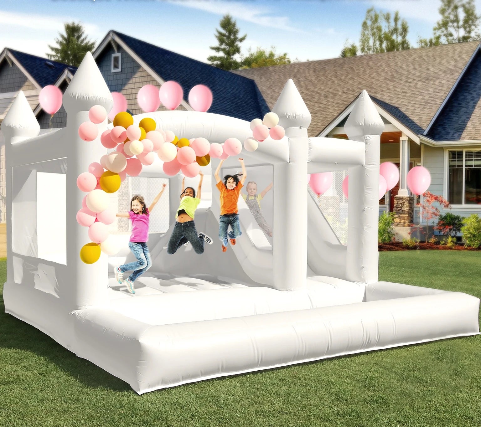 Bouncy Castle Commercial PVC White Inflatable Bounce House Combo with Slide Ball Pit for Kids and Adults Birthday Wedding Party