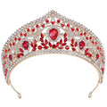 New Red Crystal Bride Rhinestone Bridal Big Crown Queen Tiara Rhinestone Gold Crown for Women Hair Accessories