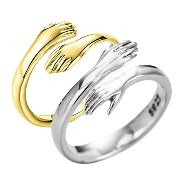 Simple Finger Hug Couple Ring Gold Plated Opening Adjustable Hugging Hand Rings MegaBDM