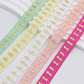 1.5cm Custom High Elastic Band Gold Foil Polyester Elastic Printed Ribbon for Bracelet