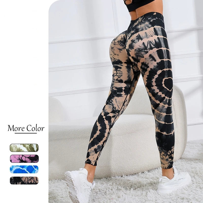 Tie Dye Seamless High Waisted Workout Leggings for Women Scrunch Butt Lifting Yoga Gym Athletic Pants
