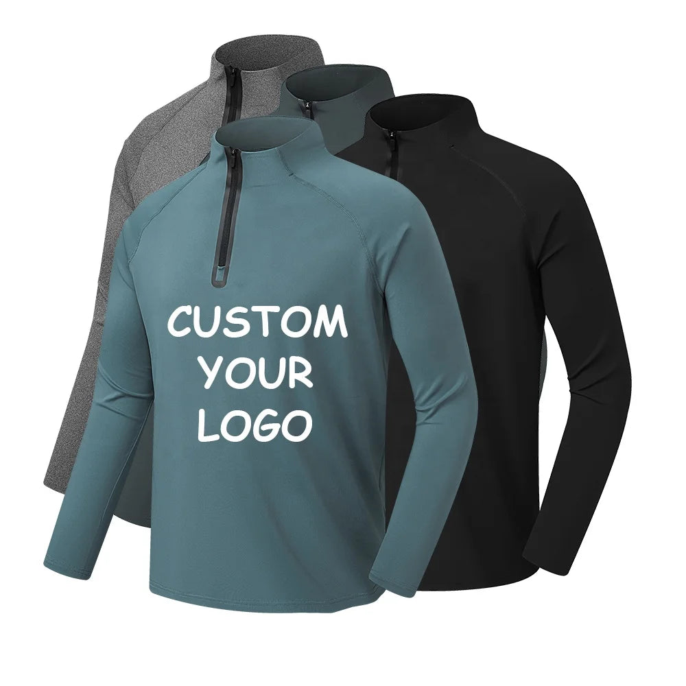 Custom Logo Quick Dry Gym 1/4 Quarter Zip Top Fitness Tshirts Sweatshitr Sportswear Long Sleeve Men's Workout Shirt for Men