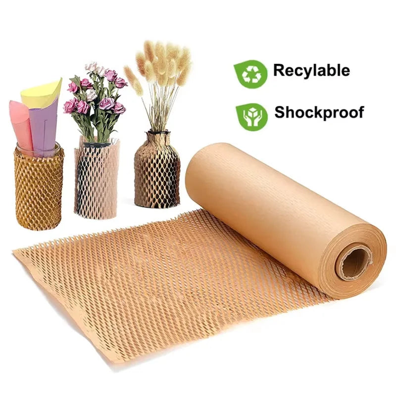 Kraft Honeycomb Cushion Wrapping Roll 100% Recyclable ROHS Certified Packaging Paper for Wedding Christmas Birthday Materials