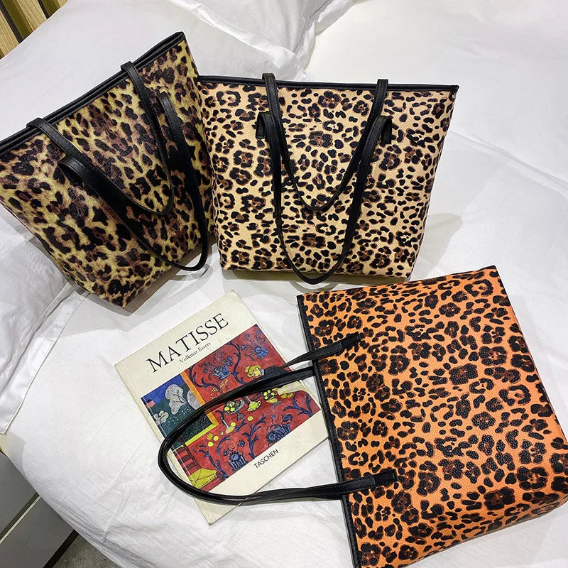 Custom Logo Korean Luxury Boutique Leopard Print Reusable Big Tote Shoulder Shopping Bags Women Hand Bags Two Straps 2021 Pu