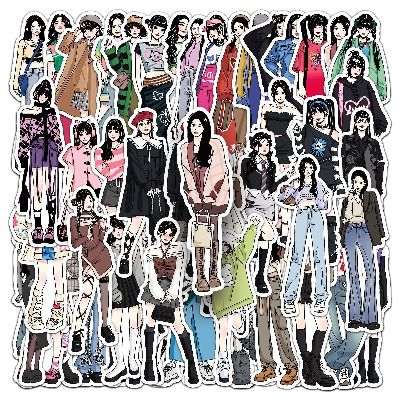 50 Pcs Fashionable Dressing PVC High-quality Durable Stickers for Skateboard Phone Case Suitcase Water Bottle and Books