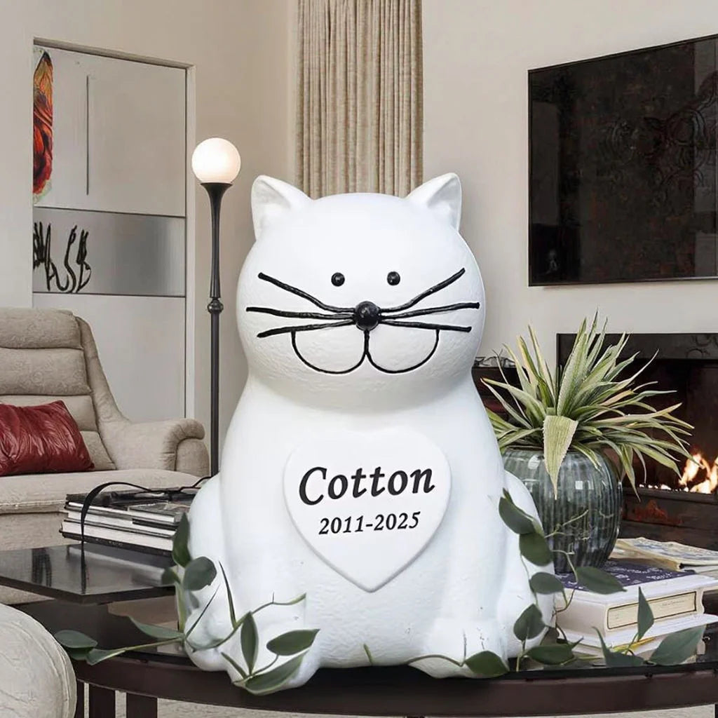 Cute Sitting Cat Commemorative Resin Animal Irregular Hand-painted Engraved Plaque Pet Memorial Piece Model 998 Garden Floral